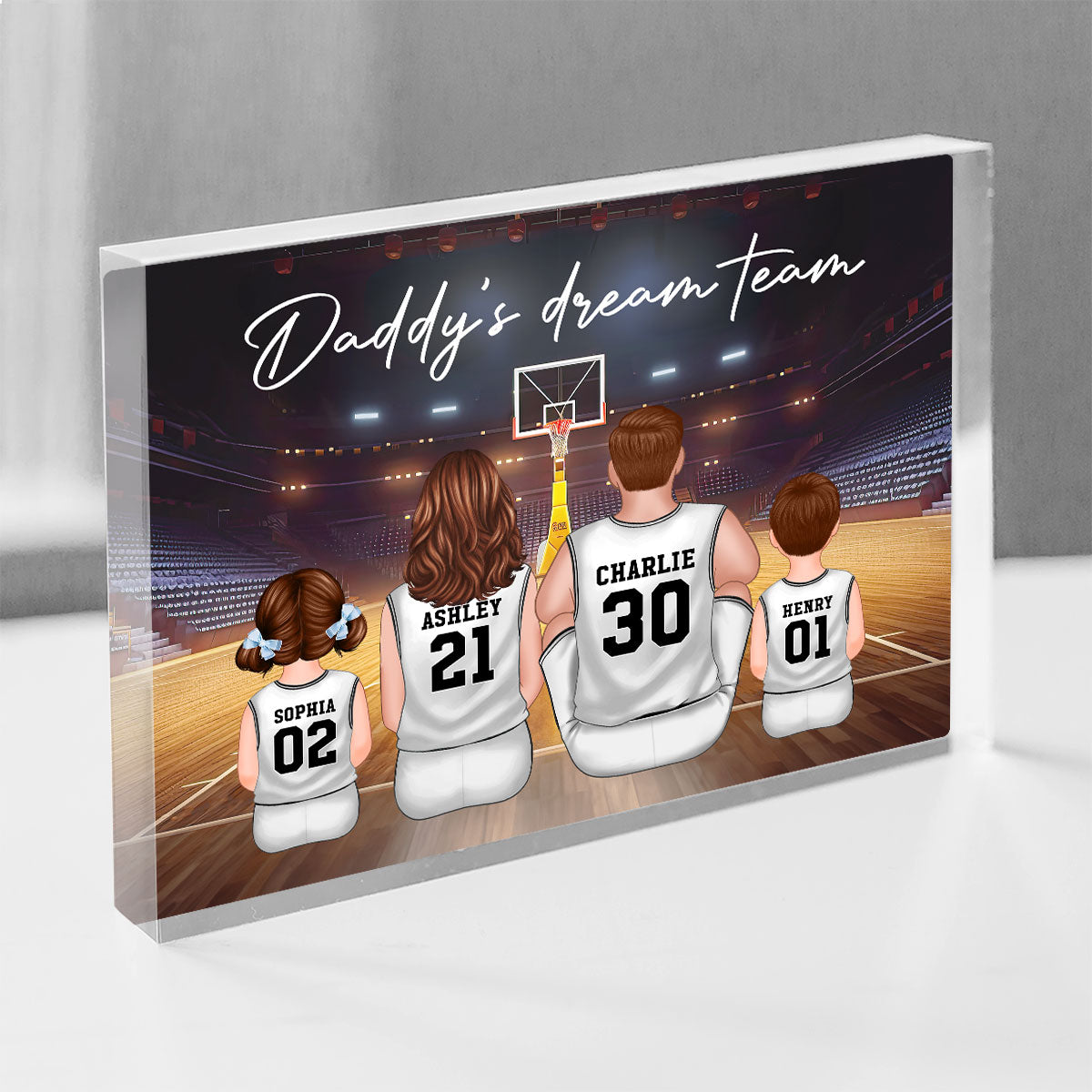 Daddy's Team Basketball Family Sitting Personalized Acrylic Block, Unique  Gift for Dad, Gift for Husband