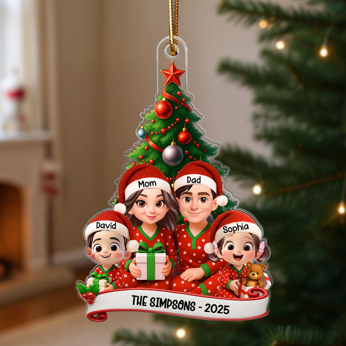 Family Pajama Personalized Acrylic Ornament, Christmas Decor for Family