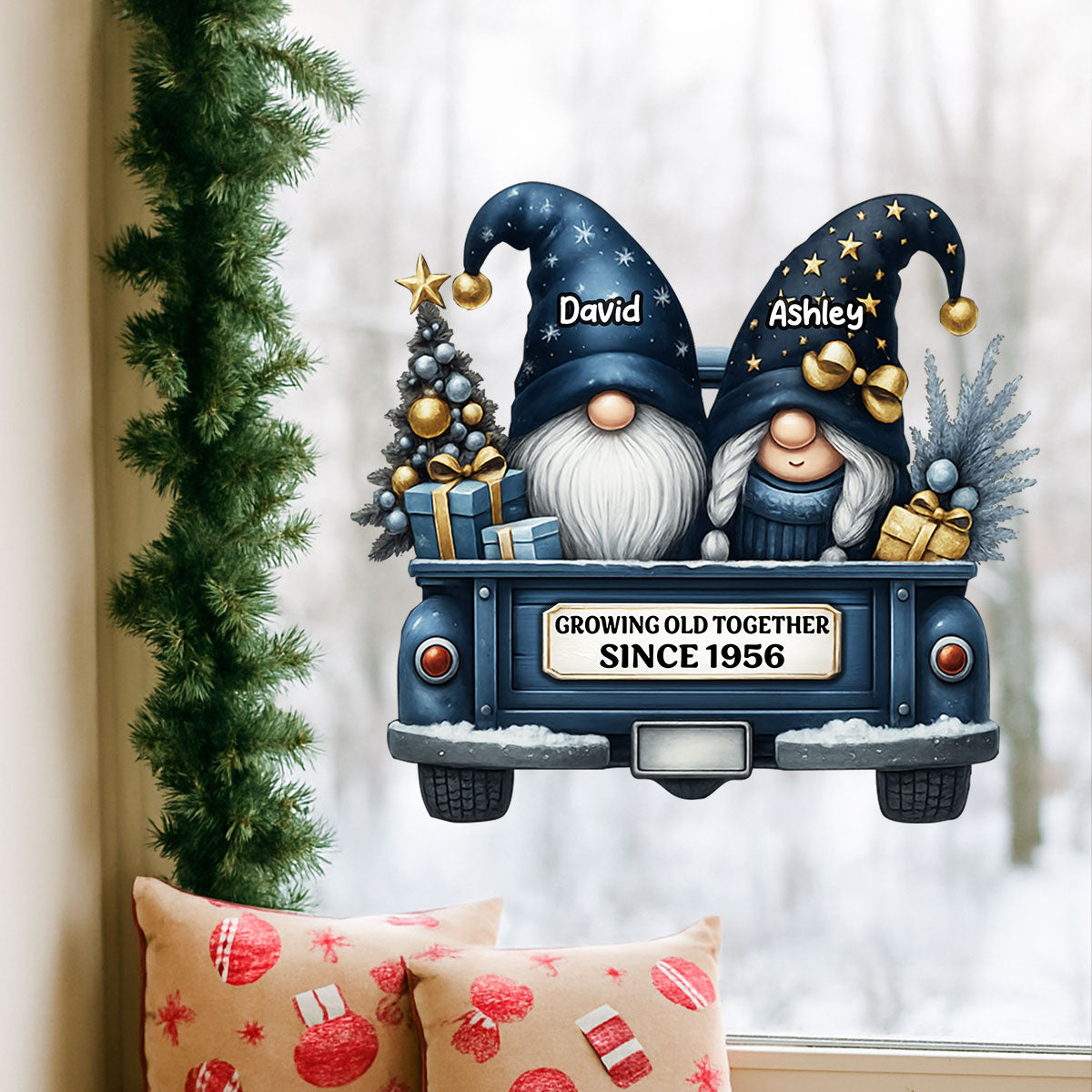 Gnome Couple Growing Old Together Personalized Fridge Decal, Gift for Couple
