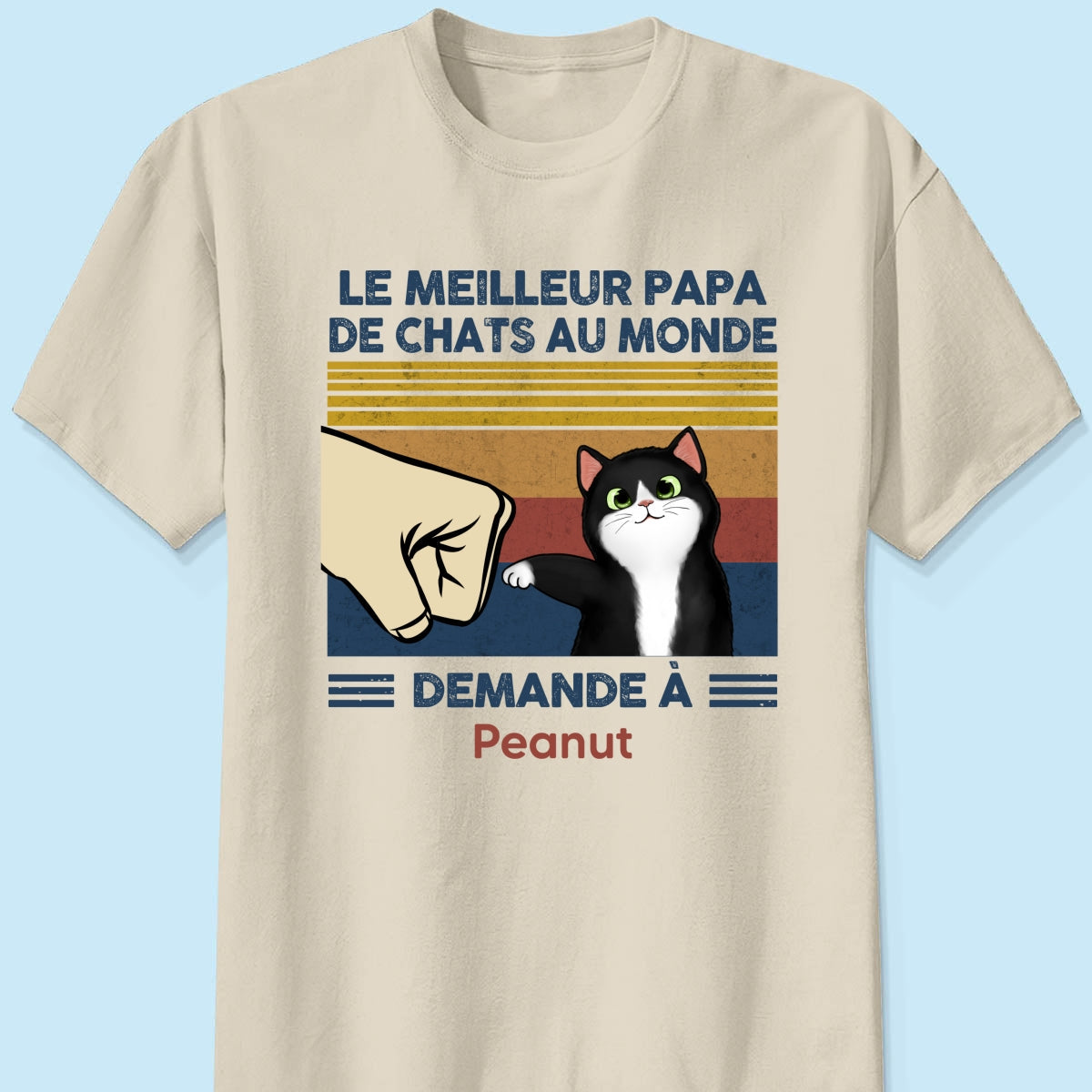 Cadeau parfait pour les papas de chats – T-shirt personnalis avec check de poing avec votre chat