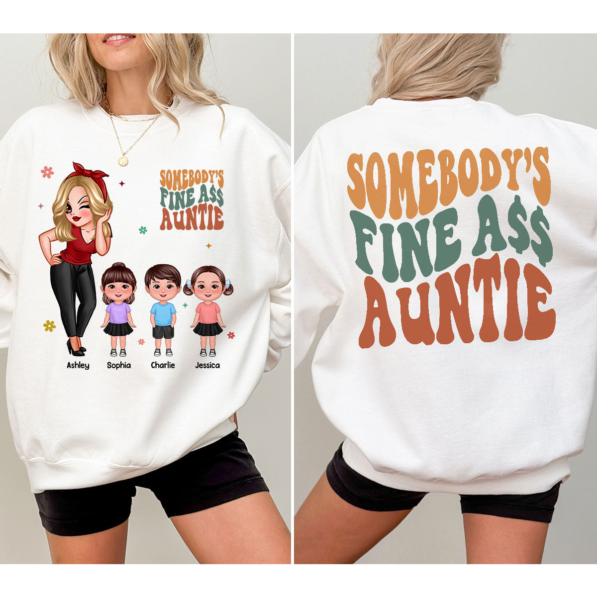 Somebody‘s Fine Grandma Mom Auntie Pretty Woman With Grandkids Personalized Double Sided Sweatshirt