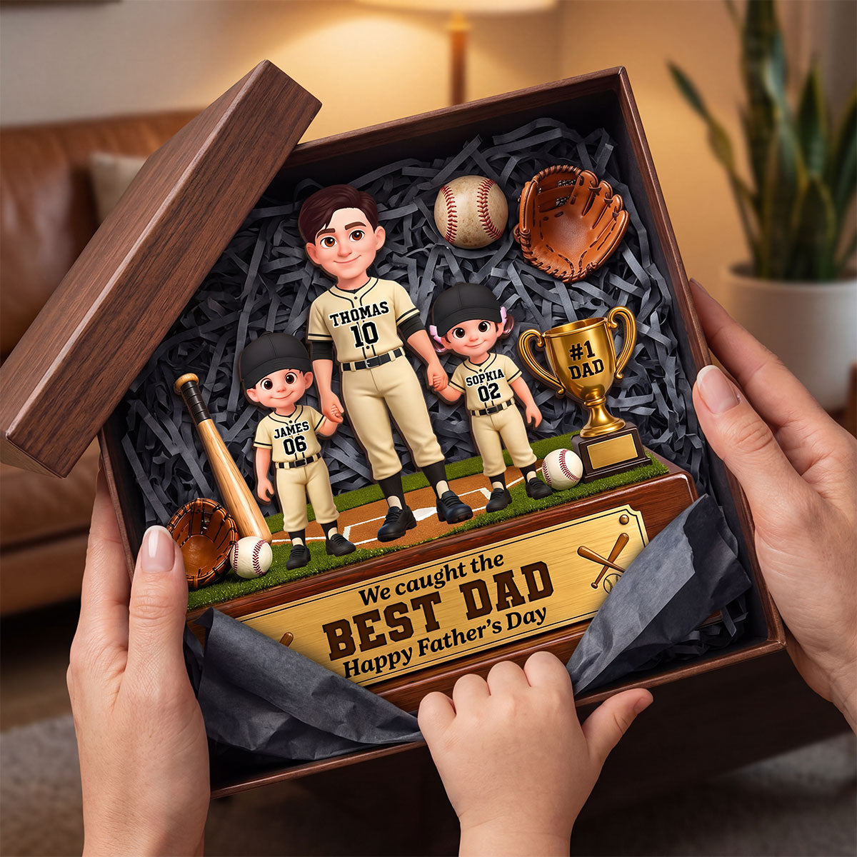 Baseball We Caught The Best Dad - Personalized 2-Layered Wooden Plaque -  Gift For Dad