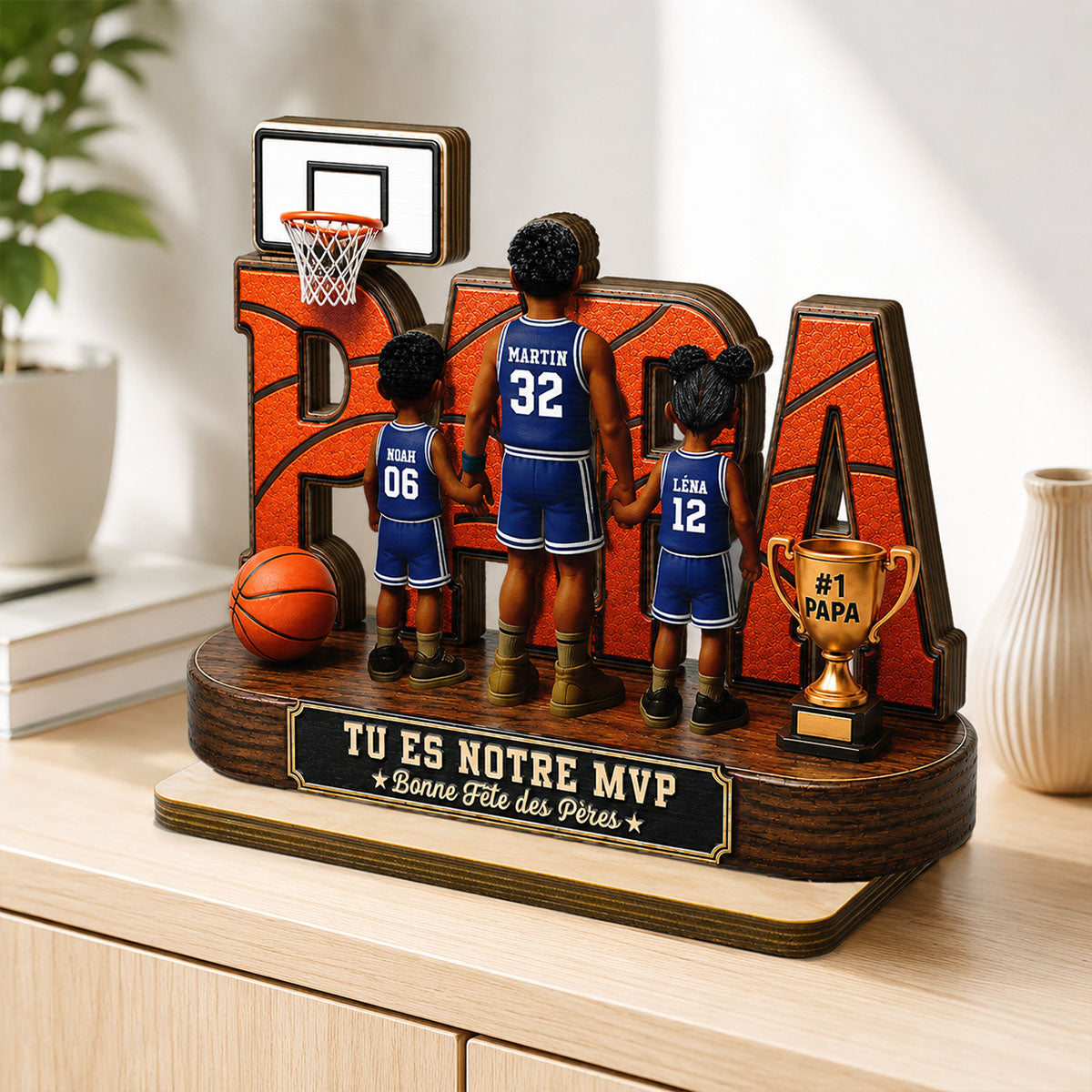 Papa basketteur lgendaire - Tu es notre MVP - Plaque personnalise en bois 2 couches - Cadeau de Fte des Pres pour papa, mari et fans de basketball