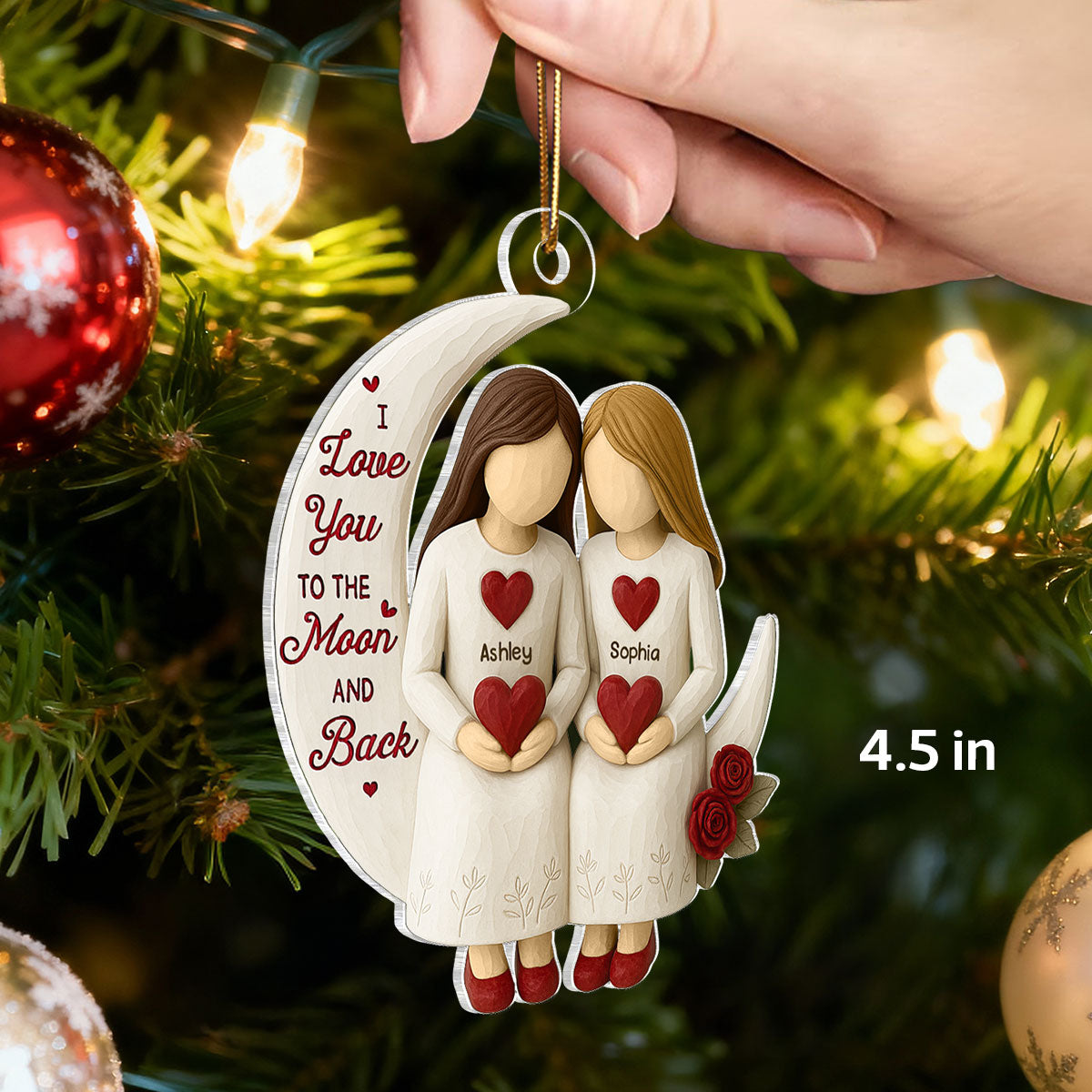 3D Effect Roses Besties On Moon - Personalized Acrylic Ornament - Christmas Gift For Best Friends