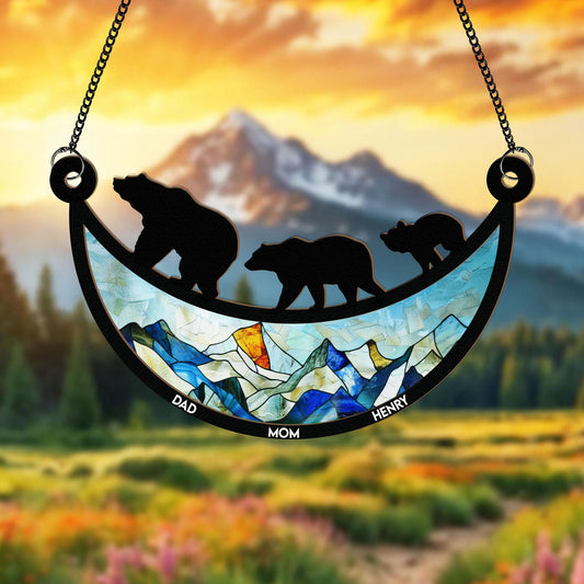 Father's Day Gifts, Family Bear - Personalized Window Hanging Suncatcher Ornament