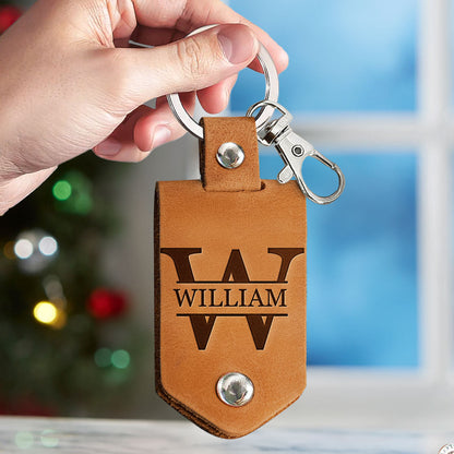 Family Keychain Monogram Keychain - Personalized Leather Photo Keychain