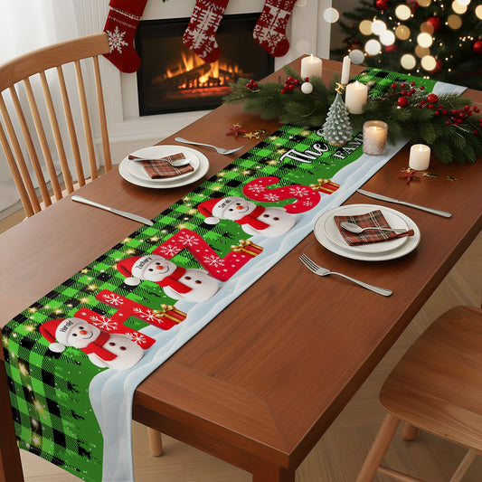 Family Snowman Initial Christmas - Personalized Table Runner