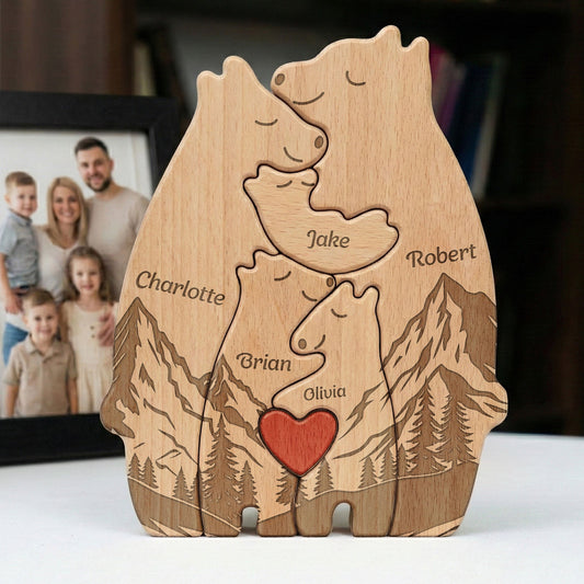 Father's Day Gifts, Family Bear Mountain Style Father's Day Gift For Him Bear Family Puzzle - Personalized Puzzle