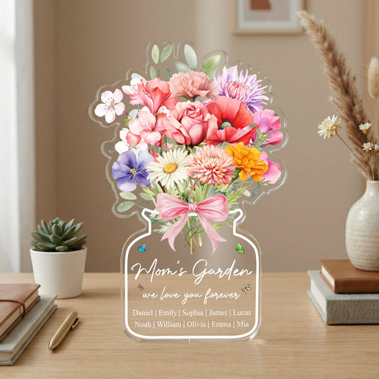 Family Birth Flower Bouquet Flowers Gift For Mom, Grandma, Family - Personalized Acrylic Plaque