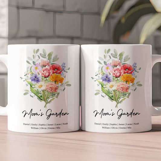 Family Birth Flower Bouquet Flowers Gift For Mom, Grandma, Family - Personalized Mug