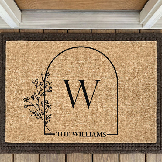 Family Name With Floral - Personalized Doormat