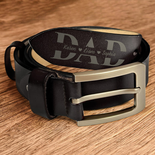Father's Day Gifts, Father's Day Gifts From Wife - Having You As A Dad - Personalized Engraved Leather Belt