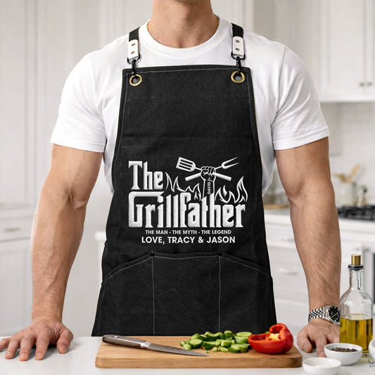 Father's Day Gifts, Father's Day Gifts, The Grillfather, The Man The Myth The Legend - Custom With Kids' Names - Personalized Apron