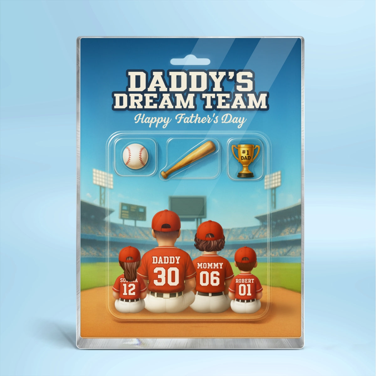 3D Effect Custom Figure Baseball Family Daddy's Dream Team Personalized Flat Acrylic Block Plaque, Unique  Gift For Dad, Husband