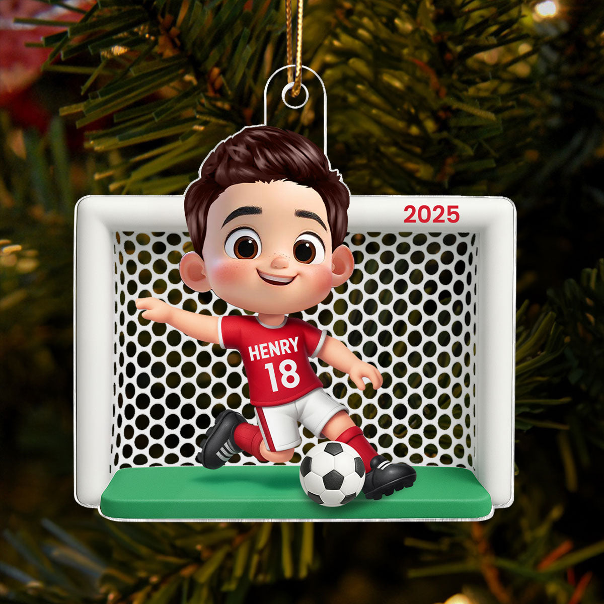 Boy Girl Soccer Player Personalized 3D Effect Acrylic Ornament, Christmas Gift