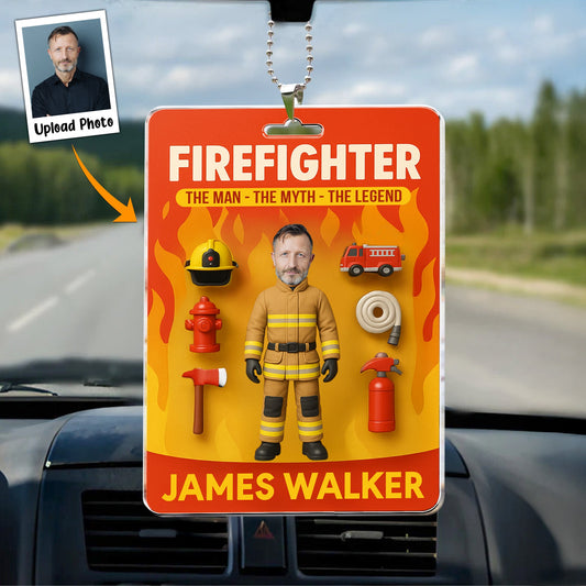 Father's Day Gifts, Firefighter The Man The Myth Legend - Personalized Photo Rear View Mirror Accessory