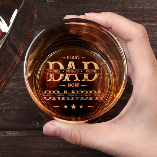 Father's Day Gifts, First Dad Now Grandpa - Personalized Engraved Whiskey Glass