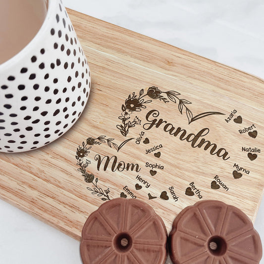 First Mom Now Grandma Floral - Custom Engraved Wooden Tea & Biscuit Board