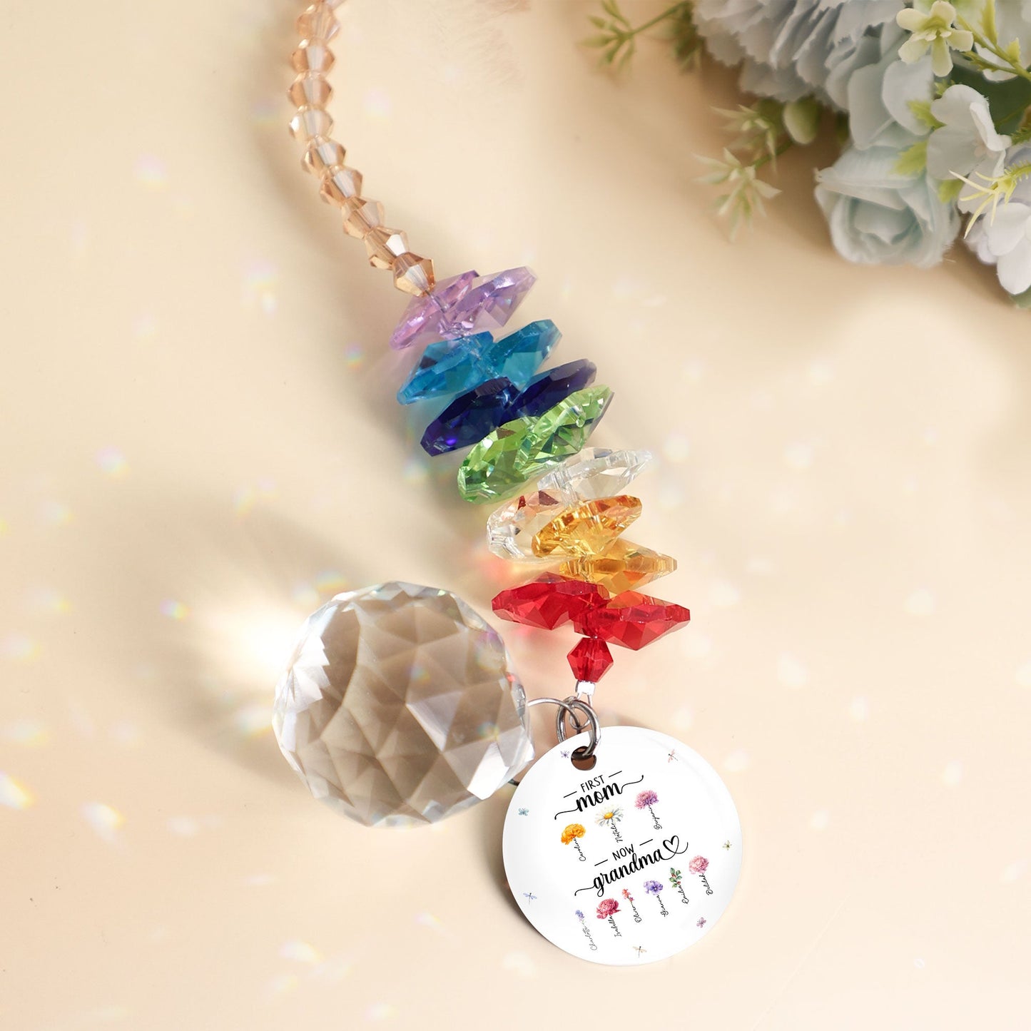 First Mom Now Grandma - Personalized Ball Prism Suncatcher