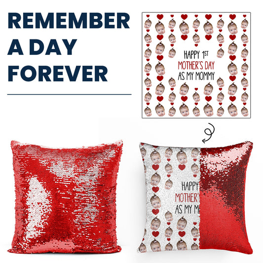 First Mothers Day Gifts For New Mom - Custom Photo Sequin Pillow