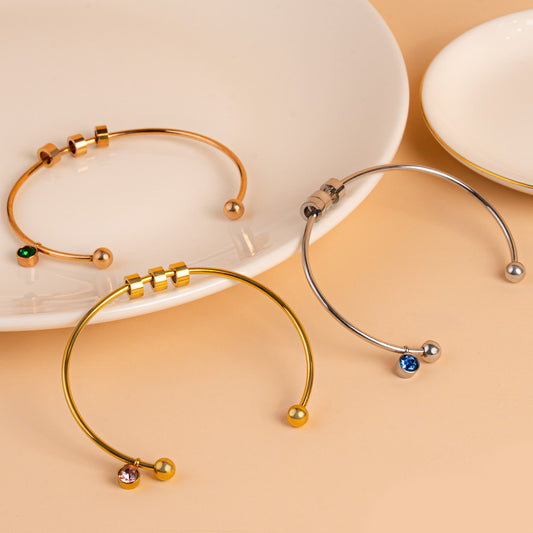 First Mother's Day Gift- Personalized Engravable Bead Name Cuff Bracelet With Birthstone