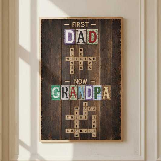 First Dad Now Grandpa Names Crossword - Personalized Poster