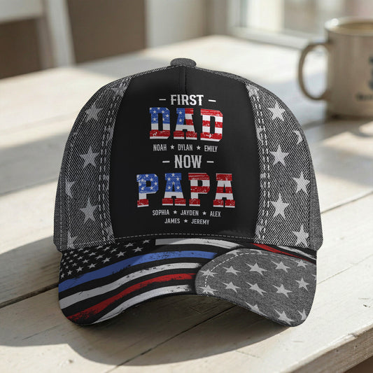 Father's Day Gifts, First Dad Now Papa USA 250th Birthday - Personalized Cap