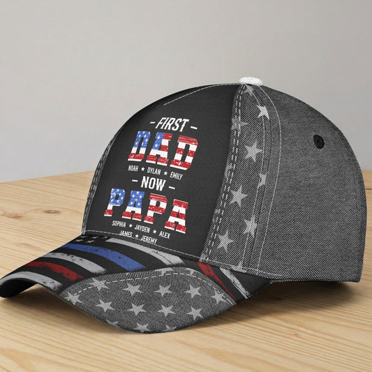 Father's Day Gifts, First Dad Now Papa USA 250th Birthday - Personalized Cap