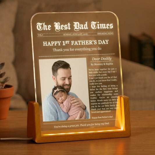 Father's Day Gifts, First Father's Day Custom Photo Gift For Dad, Husband - Personalized Night Light