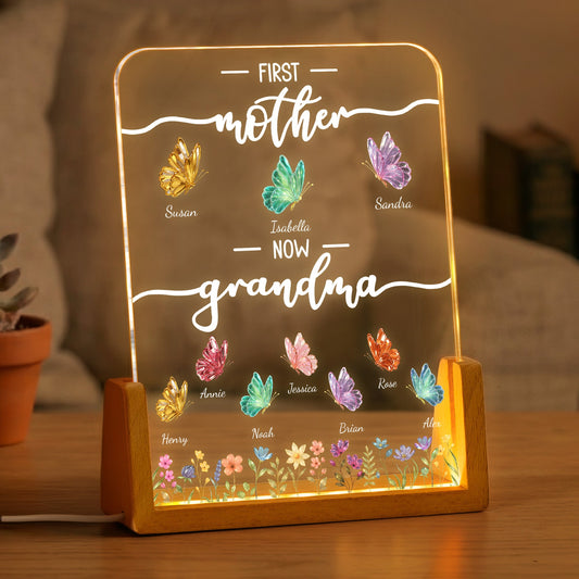 First Mom Now Grandma - Custom Grandkids Butterfly - Personalized Night Light