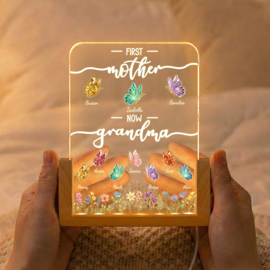 First Mom Now Grandma - Custom Grandkids Butterfly - Personalized Night Light