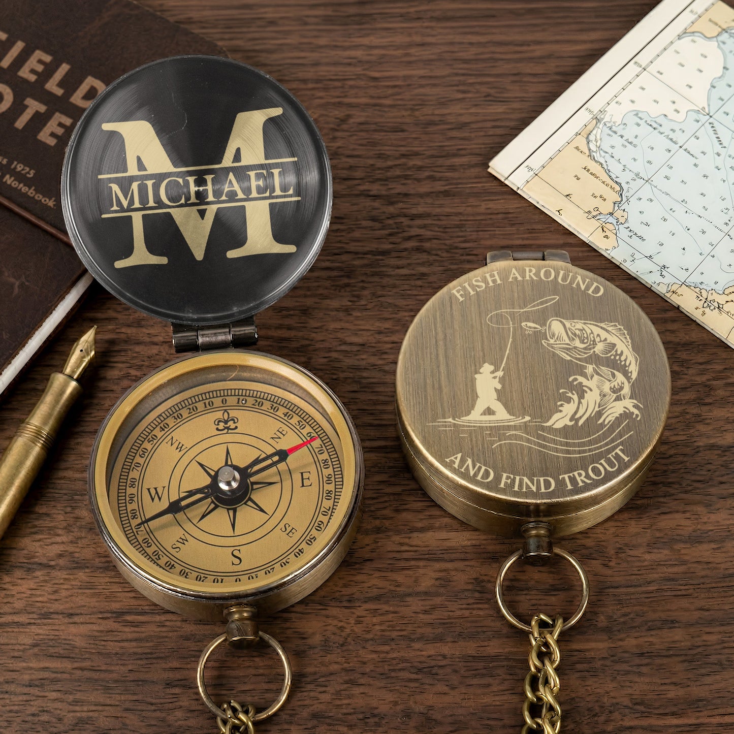 Fish Around And Find Trout - Personalized Compass