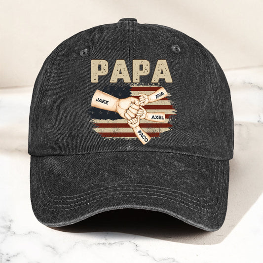 Father's Day Gifts, Fistbump Papa We Love You - Personalized Distressed Denim Cap