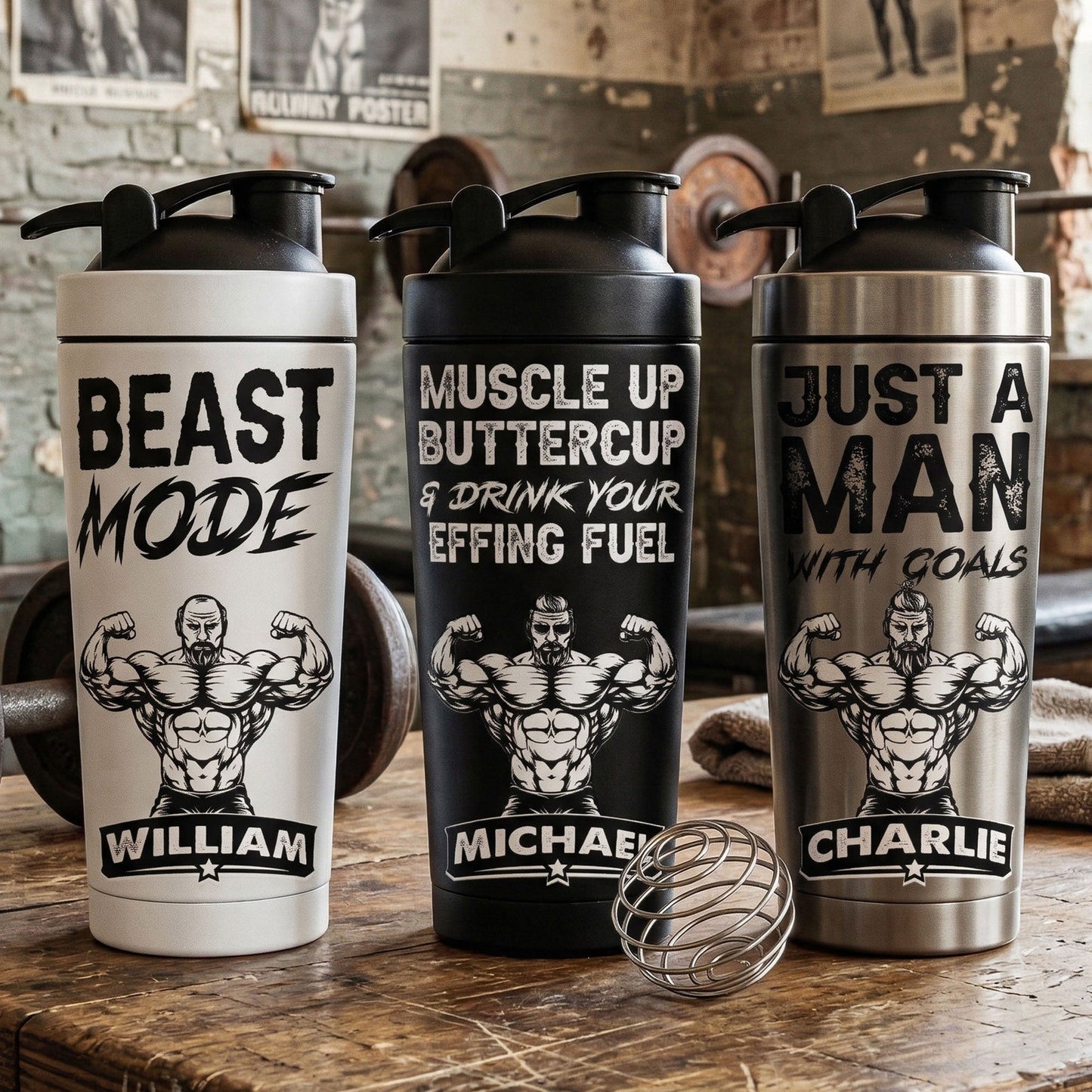 Fitness Workout Gym Motivational Gifts For Team, Men, Him, Trainer - Personalized Protein Shaker