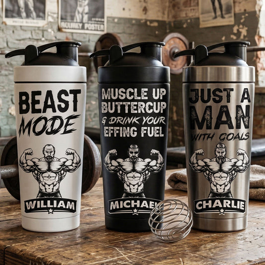 Fitness Workout Gym Motivational Gifts For Team, Men, Him, Trainer - Personalized Protein Shaker