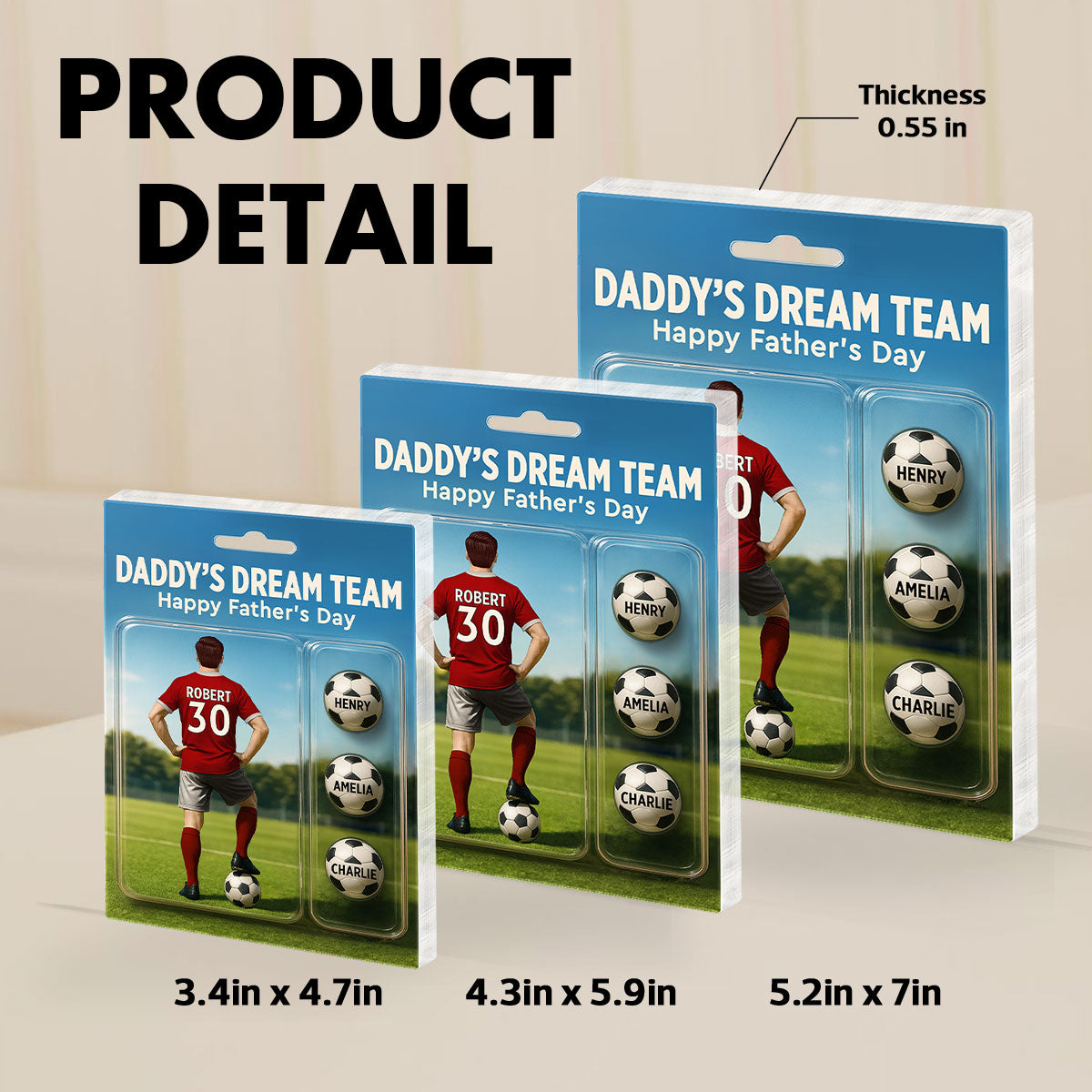 Daddy's Dream Team Soccer With Kids' Names Custom Figure Personalized Acrylic Block Plaque, Perfect  Gift for Him, for Husband, for Dad, for Soccer Lover