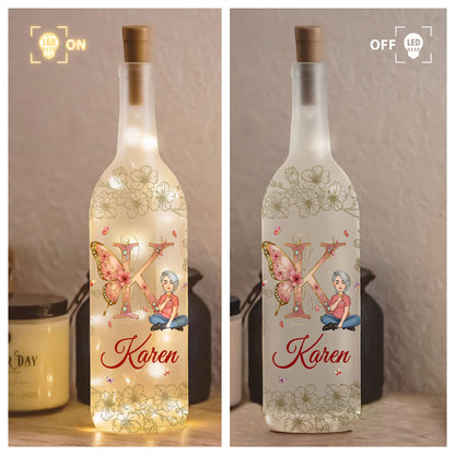 Floral Butterfly Monogram Letter - Personalized Bottle Lamp