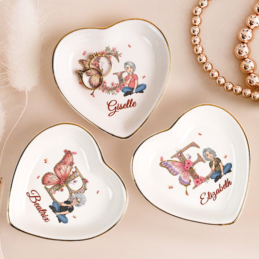 Floral Butterfly Monogram Letter - Personalized Ring Dish