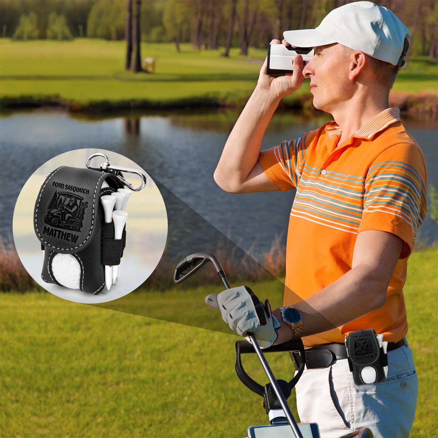 Fore! Sasquatch - Bigfoot Golfer, Golf Lovers - Personalized Golf Ball Holder