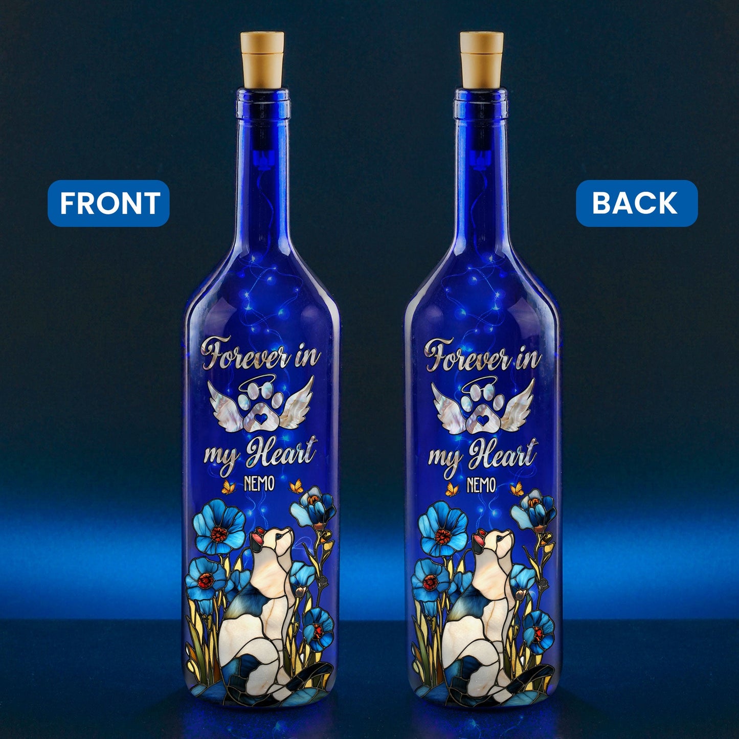 Forever In My Heart - Personalized Blue Bottle Lamp