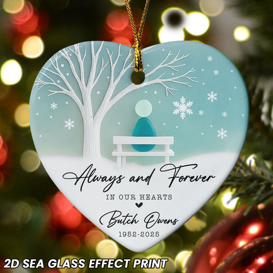 Forever In Our Hearts Memorial Gift 2D Sea Glass Effect - Personalized Ceramic Ornament