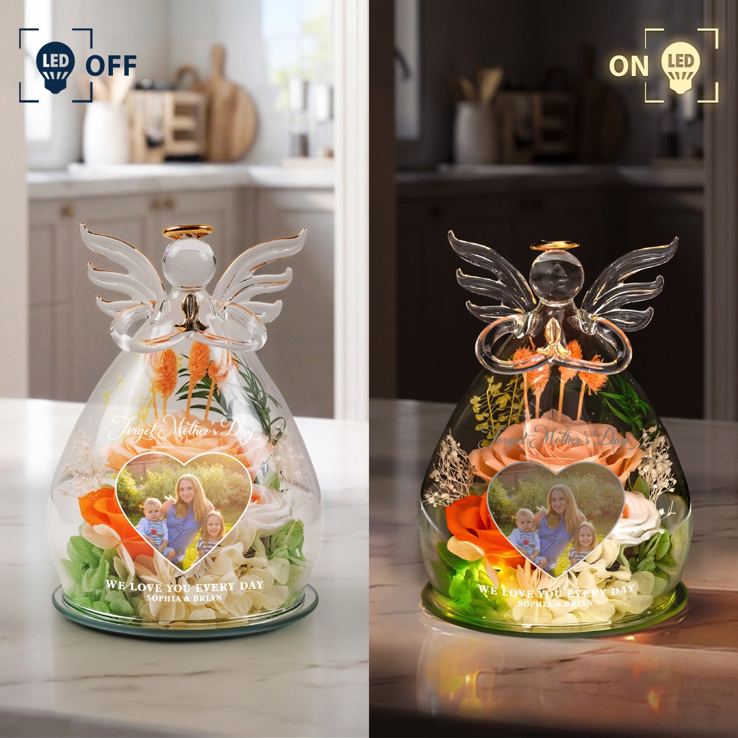 Forget Mother's Day We Love You Every Day - Personalized Flower In Glass Angel Figurines