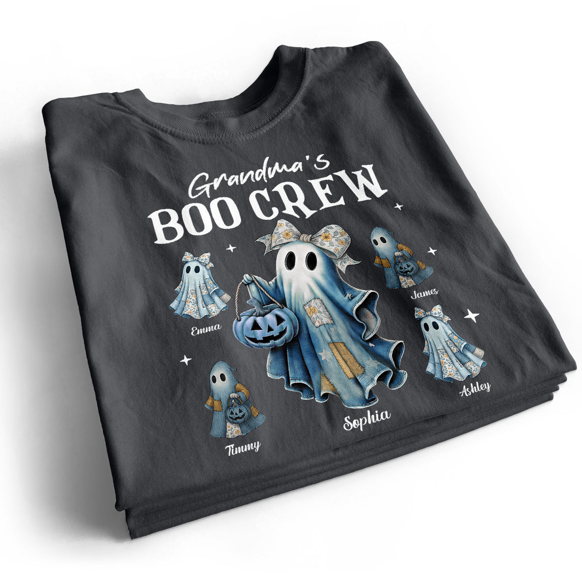 Grandma's Boo Crew Retro Patchwork Style Personalized Halloween Shirt