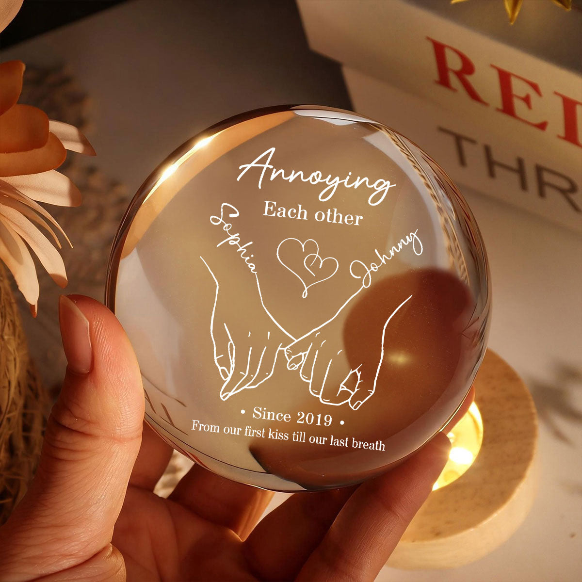 Annoying Each Other and Still Going Strong - Personalized Crystal Ball LED Night Light - Sentimental Valentine's Day Gift for Her, for Him