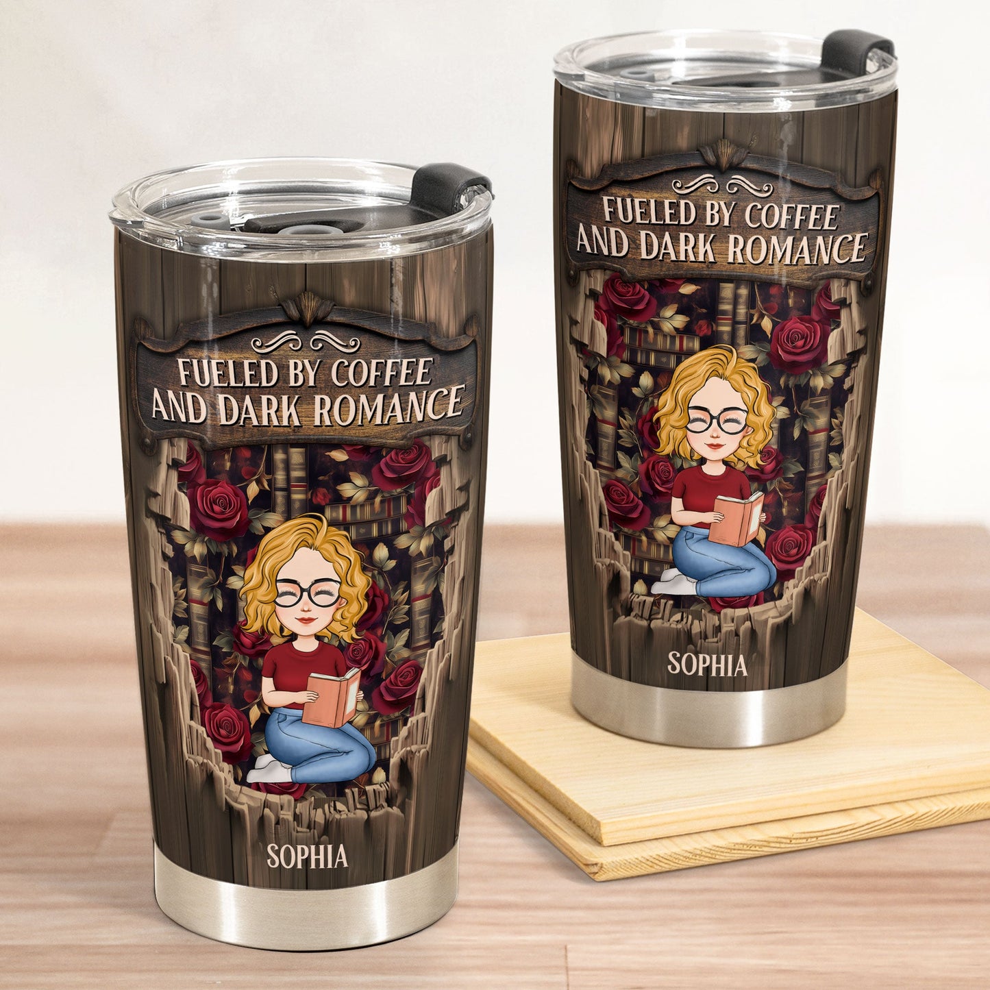 Fueled By Coffee And Dark Romance - Personalized Tumbler Cup