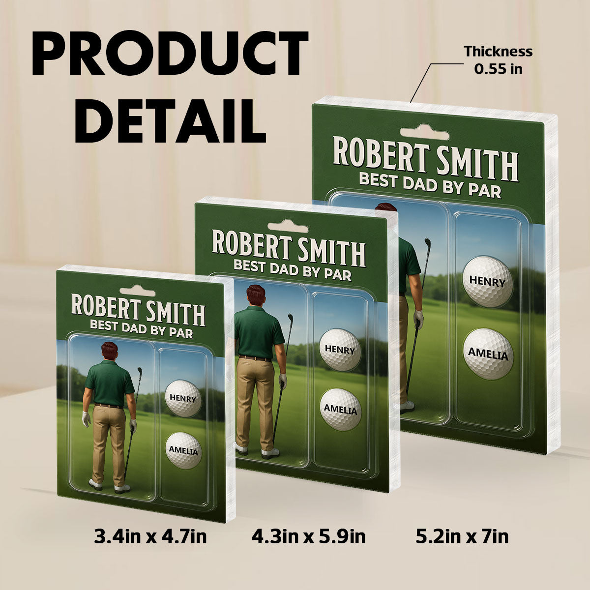 Custom Figure Best Dad By Par With Kids' Names Personalized Acrylic Block Plaque, Perfect  Gift For Dad, For Him, For Golf Lover