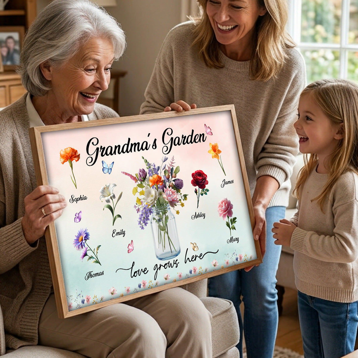 Grandma's Garden Beautiful Birth Month Flower Pot - Personalized Poster - Mother's Day Home Decor Gift For Grandma
