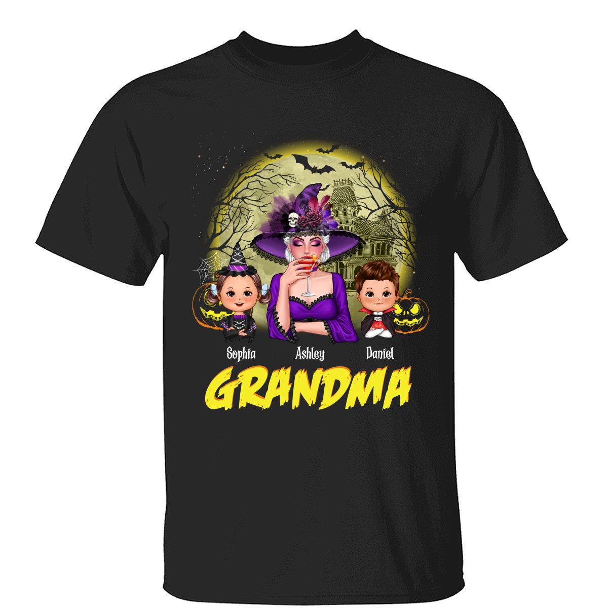 Halloween Glow Yellow Moon Grandma Mom Kids Personalized Shirt