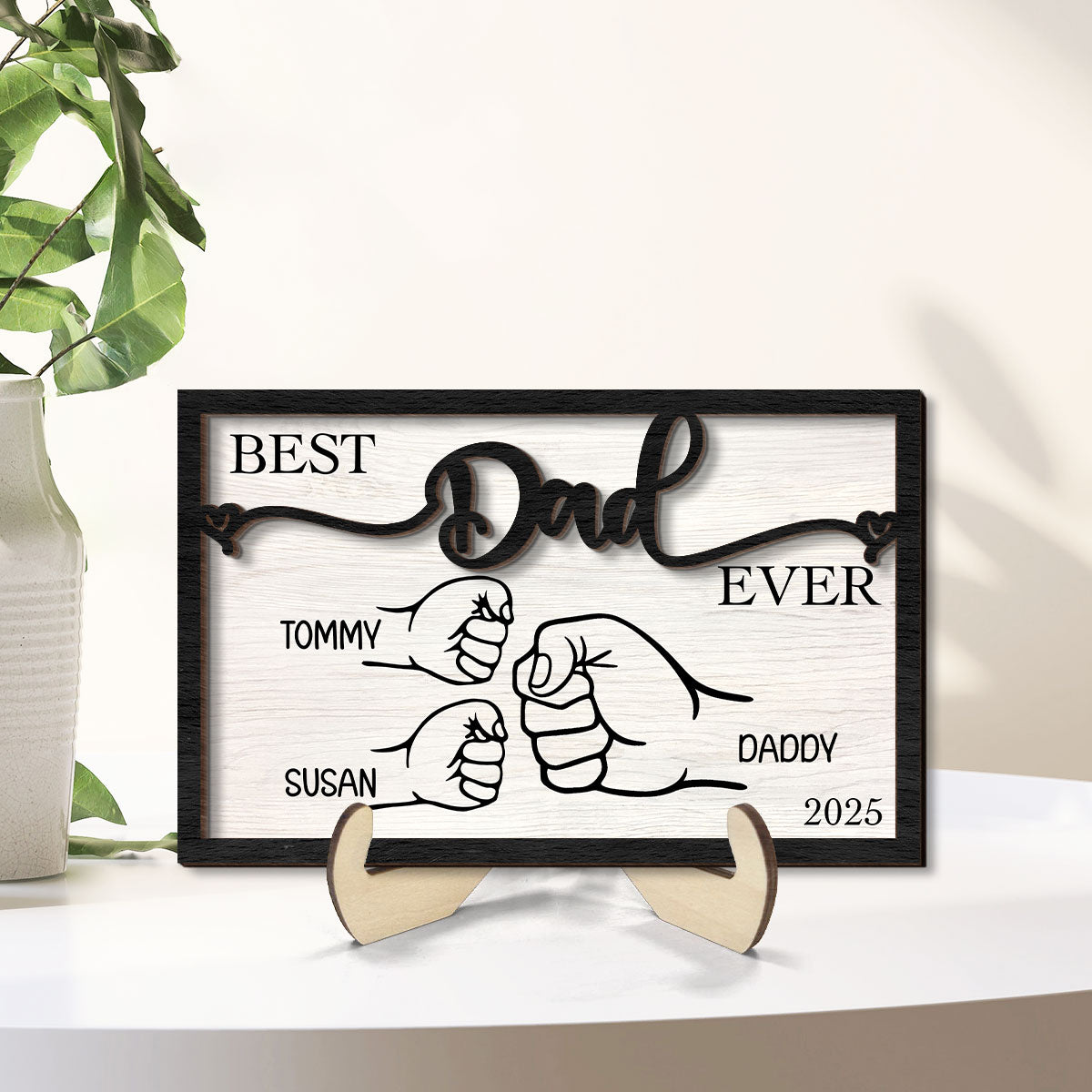 Personalized  Gift, Fist Bump Dad and Kids 2-Layer Wooden Plaque