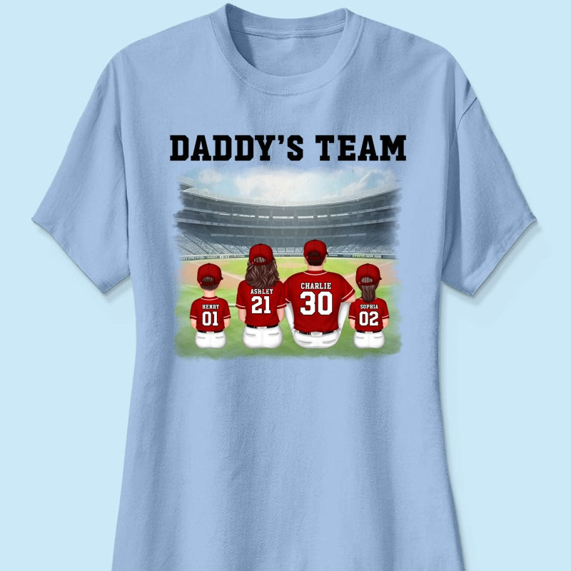 Daddy's Team Baseball Family Sitting Personalized Shirt, Father's Day Gift For Dad, Grandpa, Husband